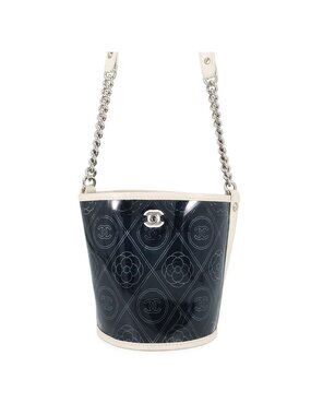 Chanel Chain Shoulder Bag Camellia CC Logo Vinyl Leather Black White